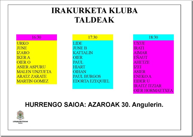 iRAKURKETA KLUBA TALDEAK 2. SAIOA